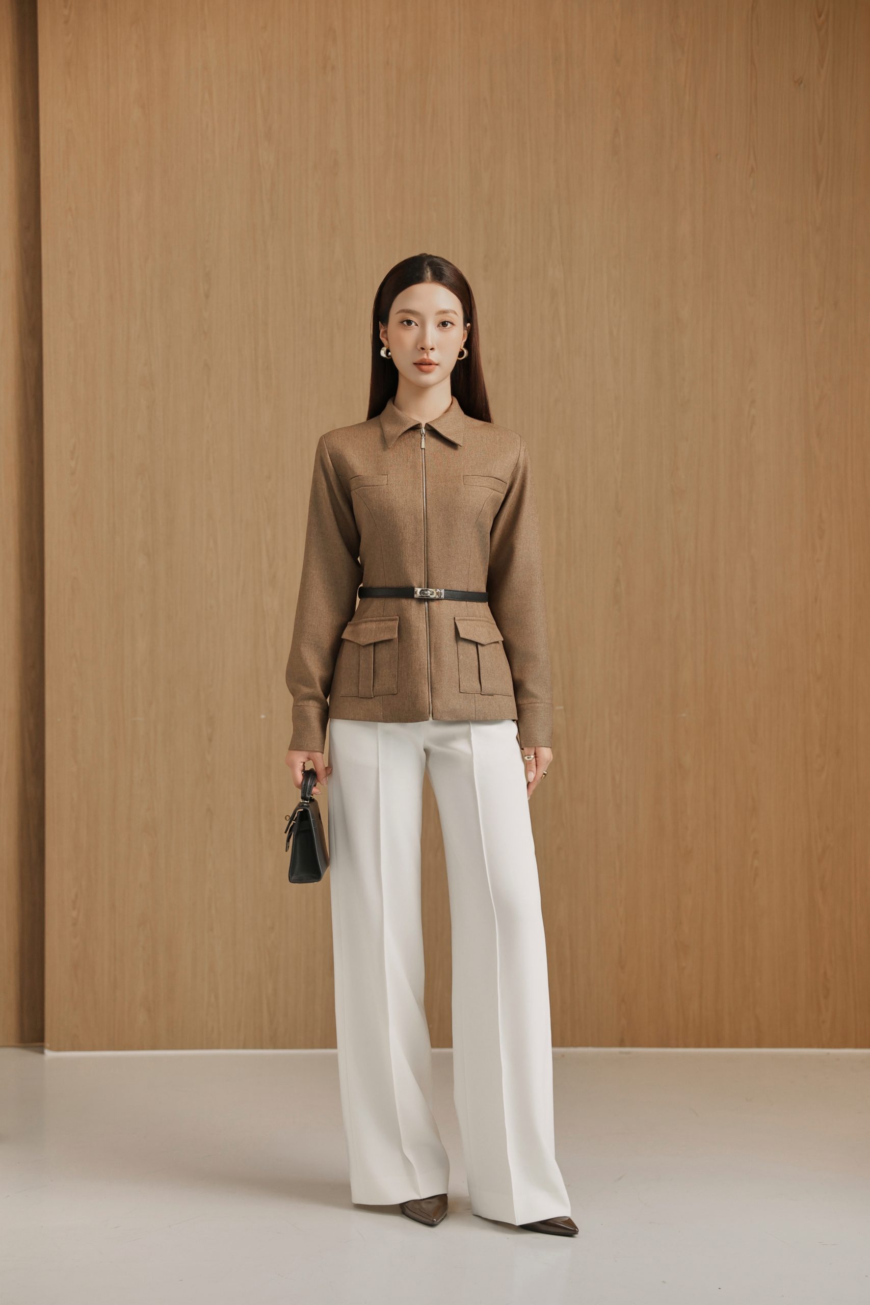 Olive Brown Zip-Front Riding Jacket