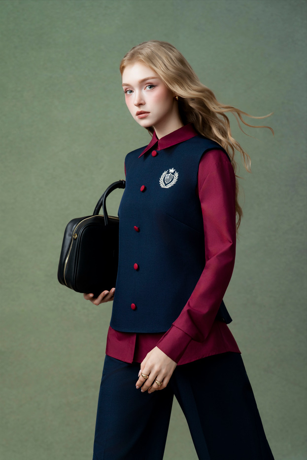 Navy Red-Button Gilet - Ảnh 3