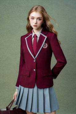 Burgundy Contrast-Trim Blazer
