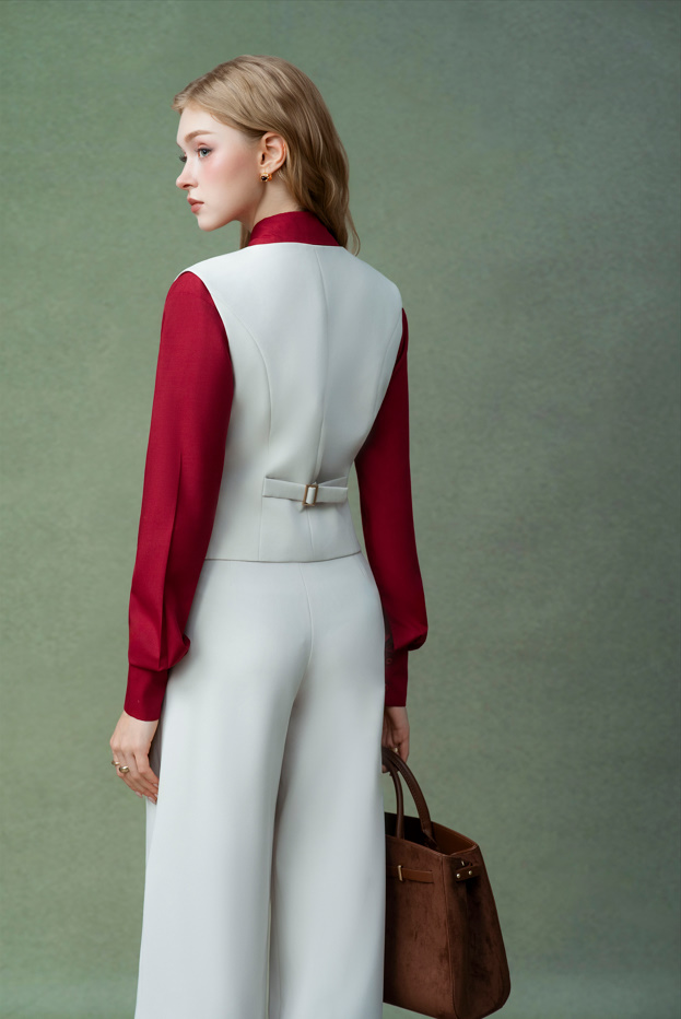 White Wide Trousers - Ảnh 3