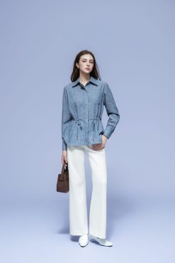 LIGHT BLUE DENIM DRAWSTRING SHIRT