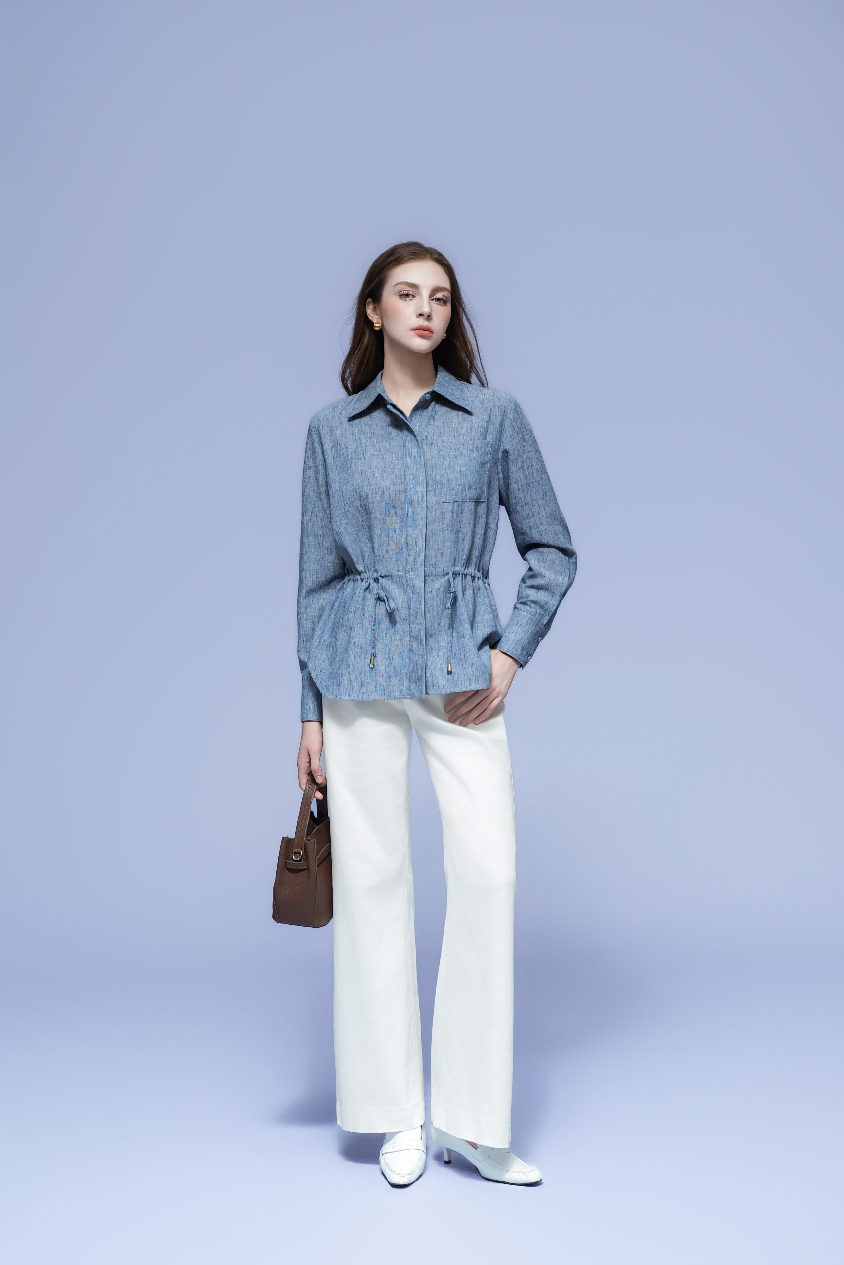 LIGHT BLUE DENIM DRAWSTRING SHIRT