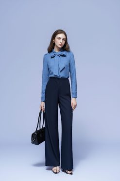 NAVY HIGH-WAIST WIDE LEG TROUSERS