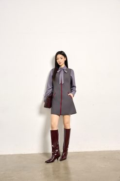 Alternative view of GREY BURGUNDY-TRIM DRESS