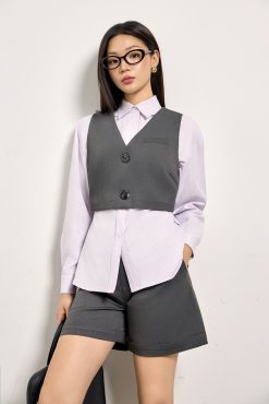 GREY PINSTRIPE SHIRT-VEST SET